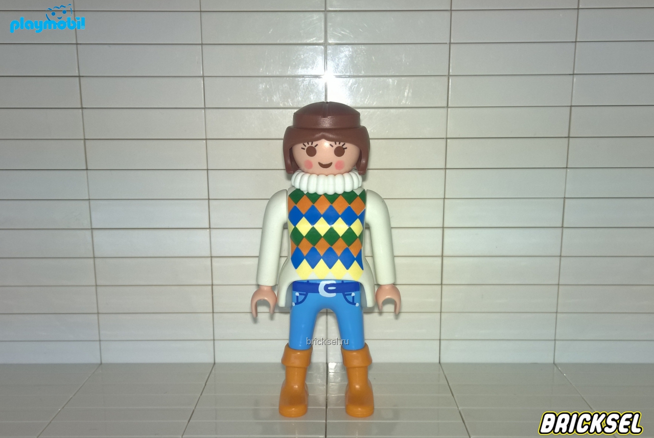 Плеймобил Женщина в свитере в разноцветные ромбики с воротником под шею, Playmobil, редкая