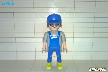 Плеймобил Рабочий в сине-серой спецовке с нарисованными очками, Playmobil, частый