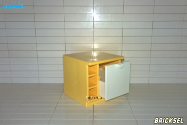 Столешница квадратная желтая  с маленькими полочками и сплошным выдвижным ящиком