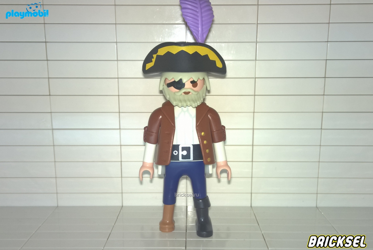 Плеймобил Старый одноногий пират в коричневом камзоле и шляпе с фиолетовым пером, Playmobil, не частый