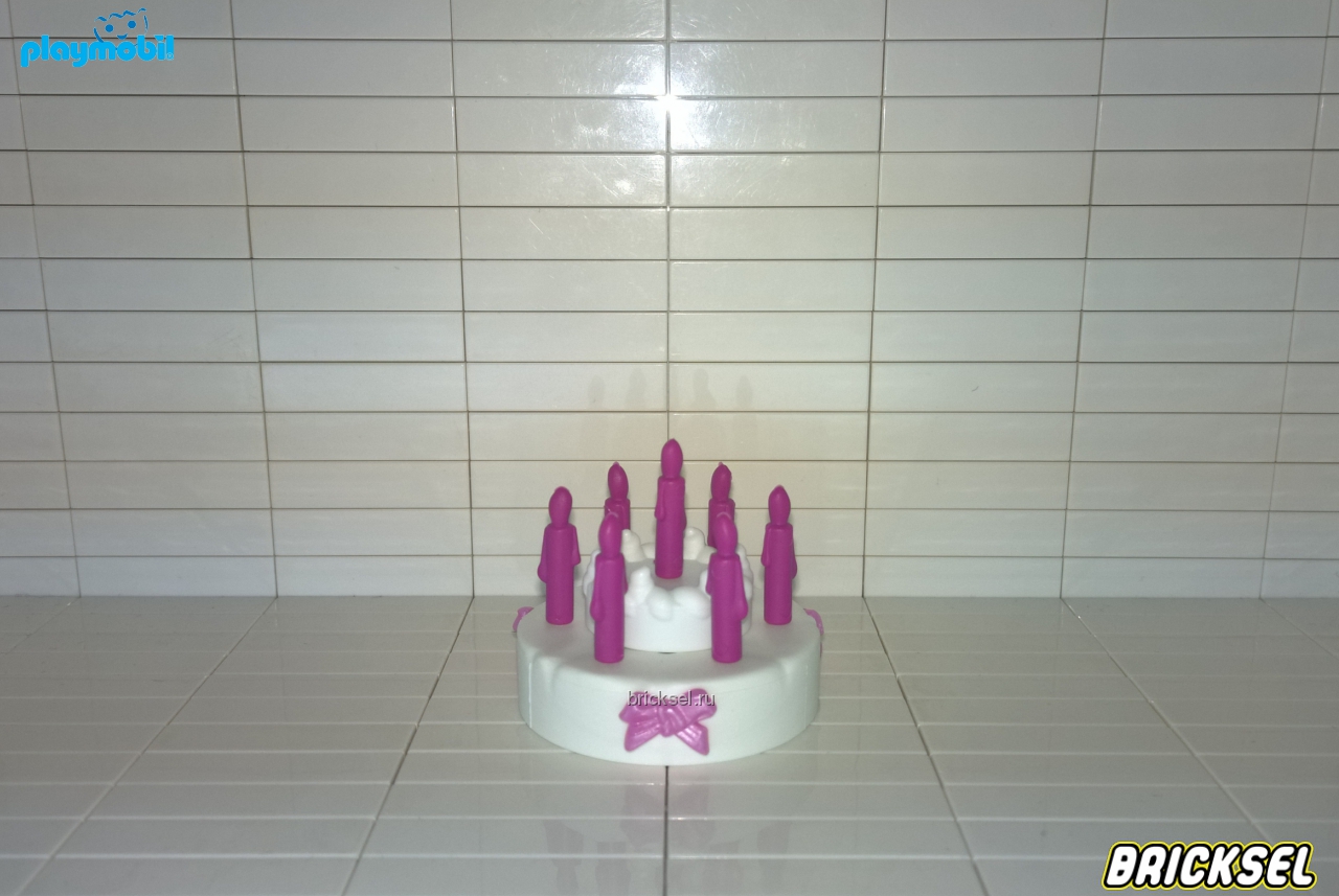 Плеймобил Торт двухуровневый с 7-ю малиновыми свечками (свечки снимаются под возраст ребенка) белый, Playmobil, очень редкий