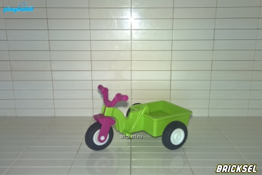 Велосипед детский трехколесный с кузовом салатовый с малиновым рулем