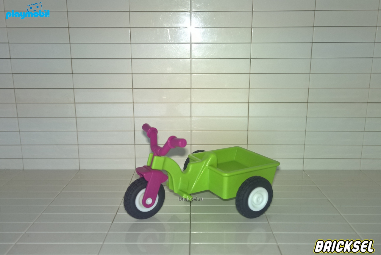 Плеймобил Велосипед детский трехколесный с кузовом салатовый с малиновым рулем, Playmobil, редкий