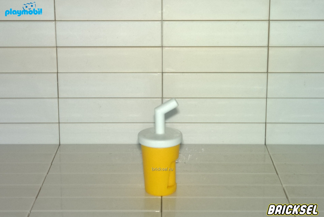Плеймобил Стакан газировки в руку с белой трубочкой желтый, Playmobil, очень редкий