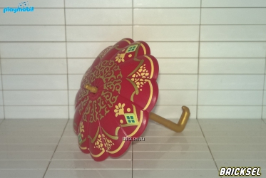 Изысканный темно-красный зонтик с золотой росписью