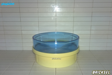 Аквариум выставочный прозрачный круглый на светло-желтой подставке (можно набирать воду)
