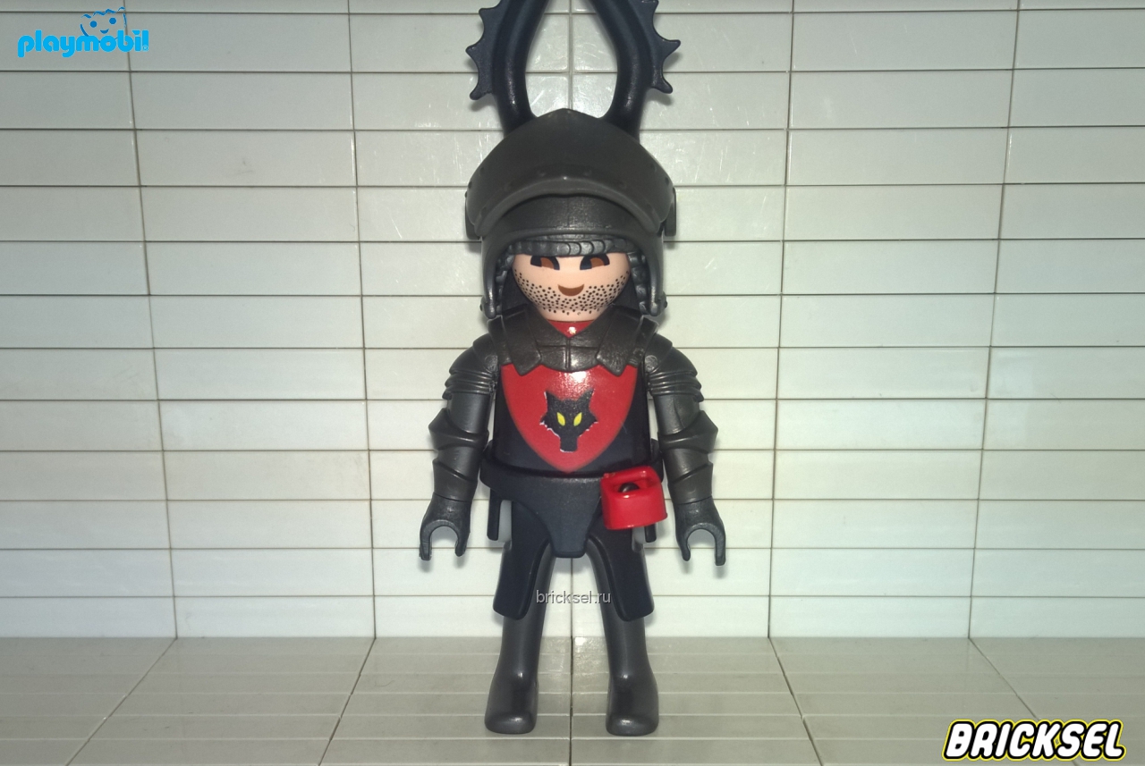Плеймобил Рыцарь клана Волка в красно-черных доспехах, рогатом шлеме, со щетиной, Playmobil