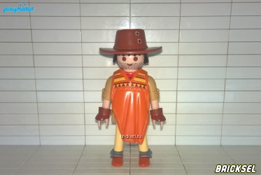 Плеймобил Ковбой небритый с черными волосами в оранжевом пончо, Playmobil