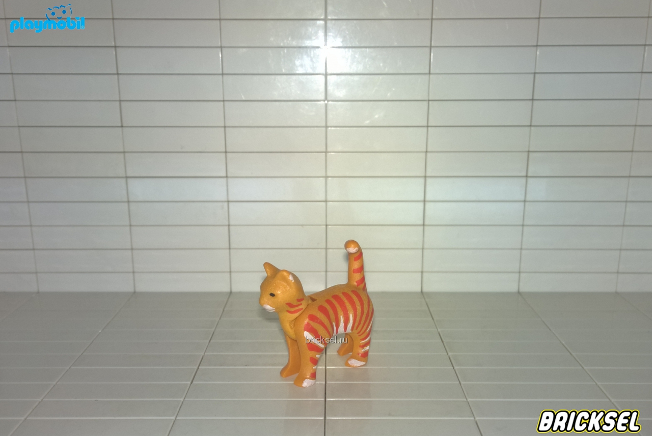 Плеймобил Рыжая полосатая трехцветная кошка с подвижной головой стоит, Playmobil, очень редкая