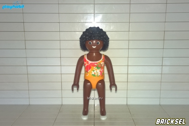 Плеймобил Темнокожая девочка в ярко-оранжевом купальнике с цветами, Playmobil