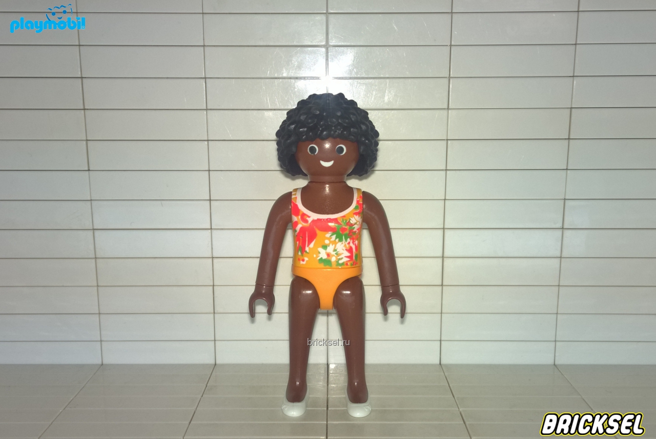 Плеймобил Темнокожая девочка в ярко-оранжевом купальнике с цветами, Playmobil