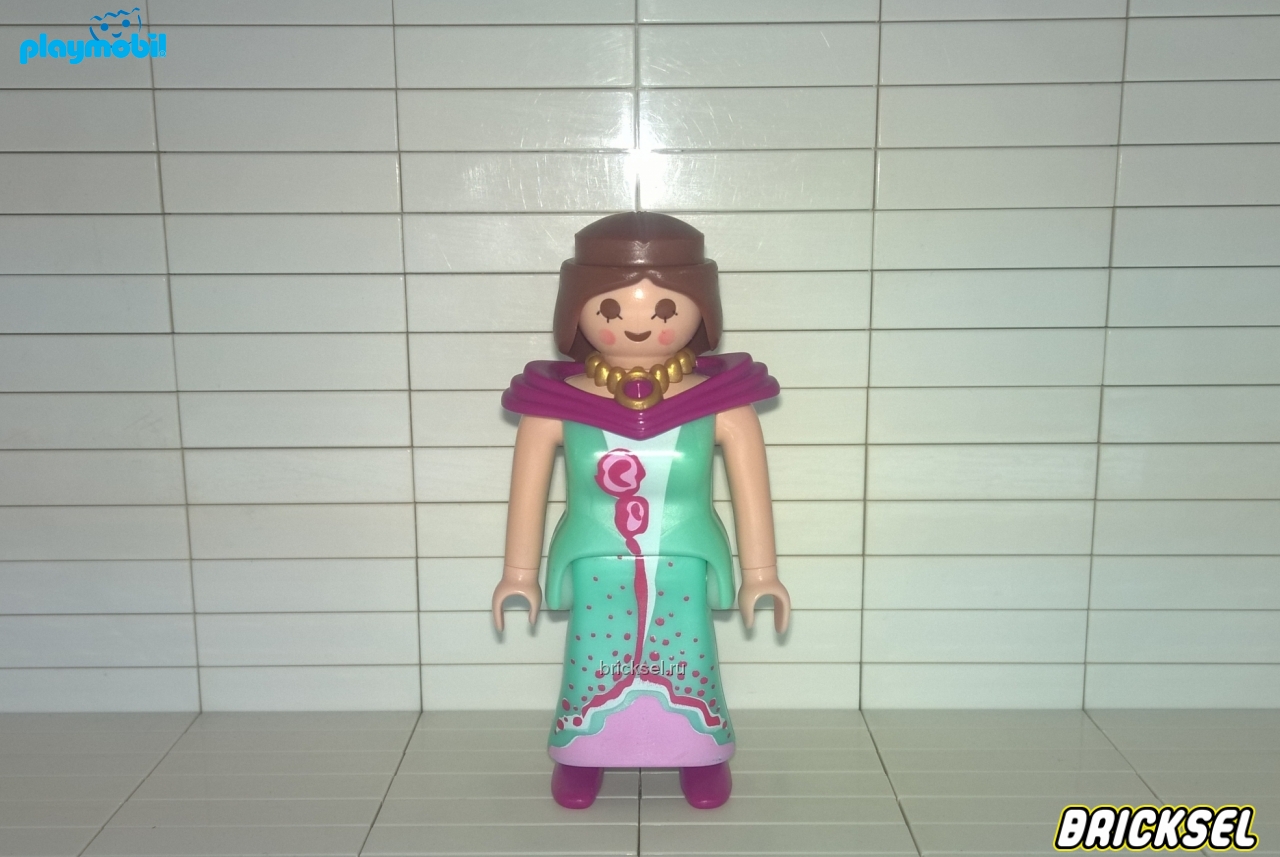 Плеймобил Королева в бирюзовом платье с фиолетовыми узором и точками, темно-фиолетовой накидкой на плечи, Playmobil, редкая