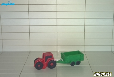 Плеймобил трактор с зеленым прицепом красный, Playmobil