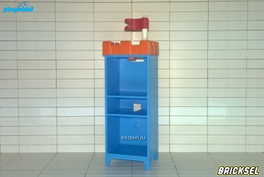 Плеймобил Шкаф узкий открытый, стеллаж с верхушкой в виде оранжевой крепости с красным флагом голубой, Playmobil