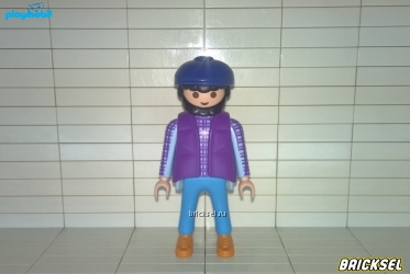 Плеймобил Мужчина с бородой в в фиолетовую клетку рубашке в голубых брюках фиолетовой жилетке и темно-синей кепке голубой, Playmobil