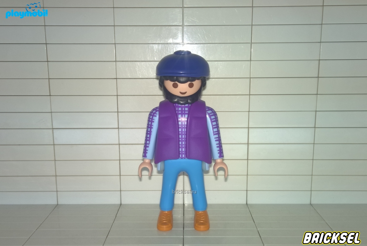 Плеймобил Мужчина с бородой в в фиолетовую клетку рубашке в голубых брюках фиолетовой жилетке и темно-синей кепке голубой, Playmobil