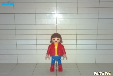 Плеймобил Девочка в желтой футболке, синих брюках, красной куртке и сапожках, Playmobil
