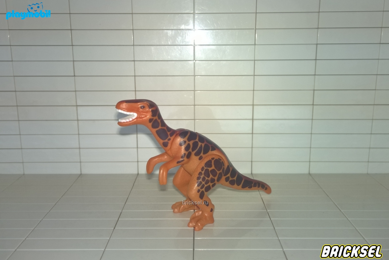Плеймобил Динозавр-хищник, фигурка динозавра с подвижной шеей и ногами с коричневыми пятнами (вероятнее всего Ставрикозавр) темно-оранжевый, Playmobil