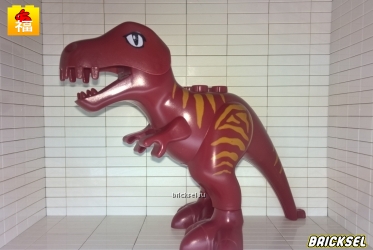 Тиранозавр коричнево-бордовый в темно-желтую полоску (не ставится на пластину, человечек дупло не садится сверху)
