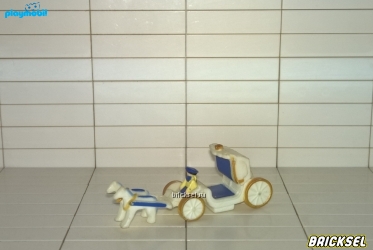 Карета бело-синяя с золотыми колесами и двойкой белых лошадей