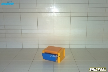 Тумбочка маленькая с оранжевым верхом и выдвижным синим ящиком желтая