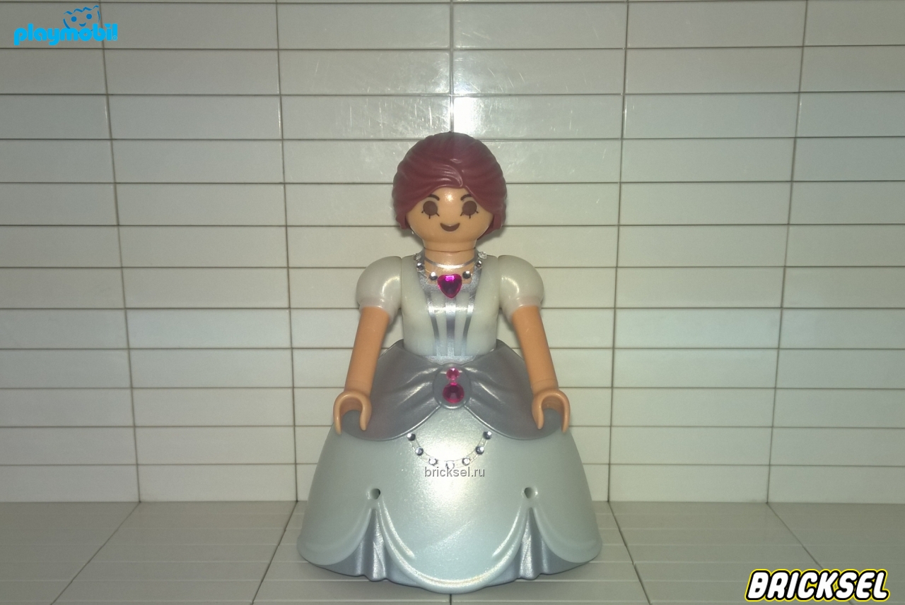 Плеймобил Принцесса в светло-сером перламутровом платье с перламутрово-серыми вставками с рубиновым колье на шее, Playmobil