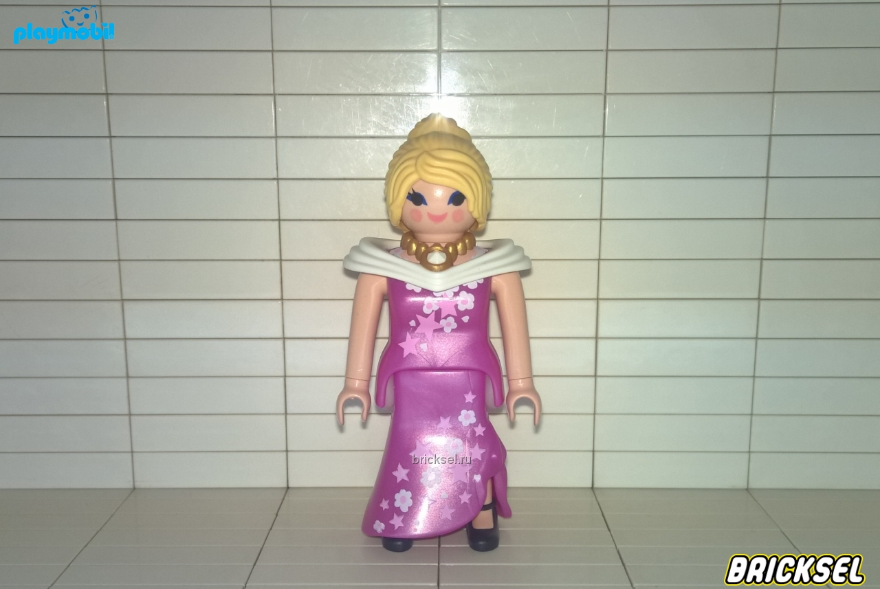 Плеймобил Придворная дама в вечернем перламутрово-розовом платье в цветочек и звездочку, на шее золотое ожерелье, Playmobil
