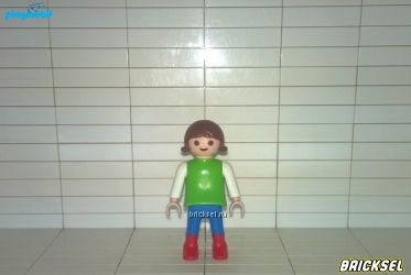 Плеймобил Девочка в зеленом свитере с белыми рукавами, в синих брюках и красной обуви, Playmobil