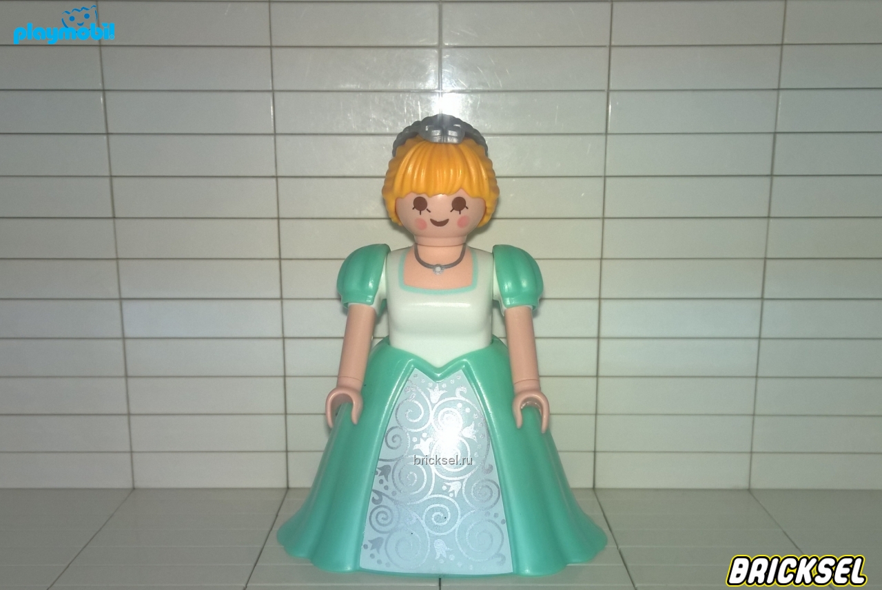 Плеймобил Принцесса в бирюзово-белом платье с узорами на юбке, на голове серебряная тиара, Playmobil