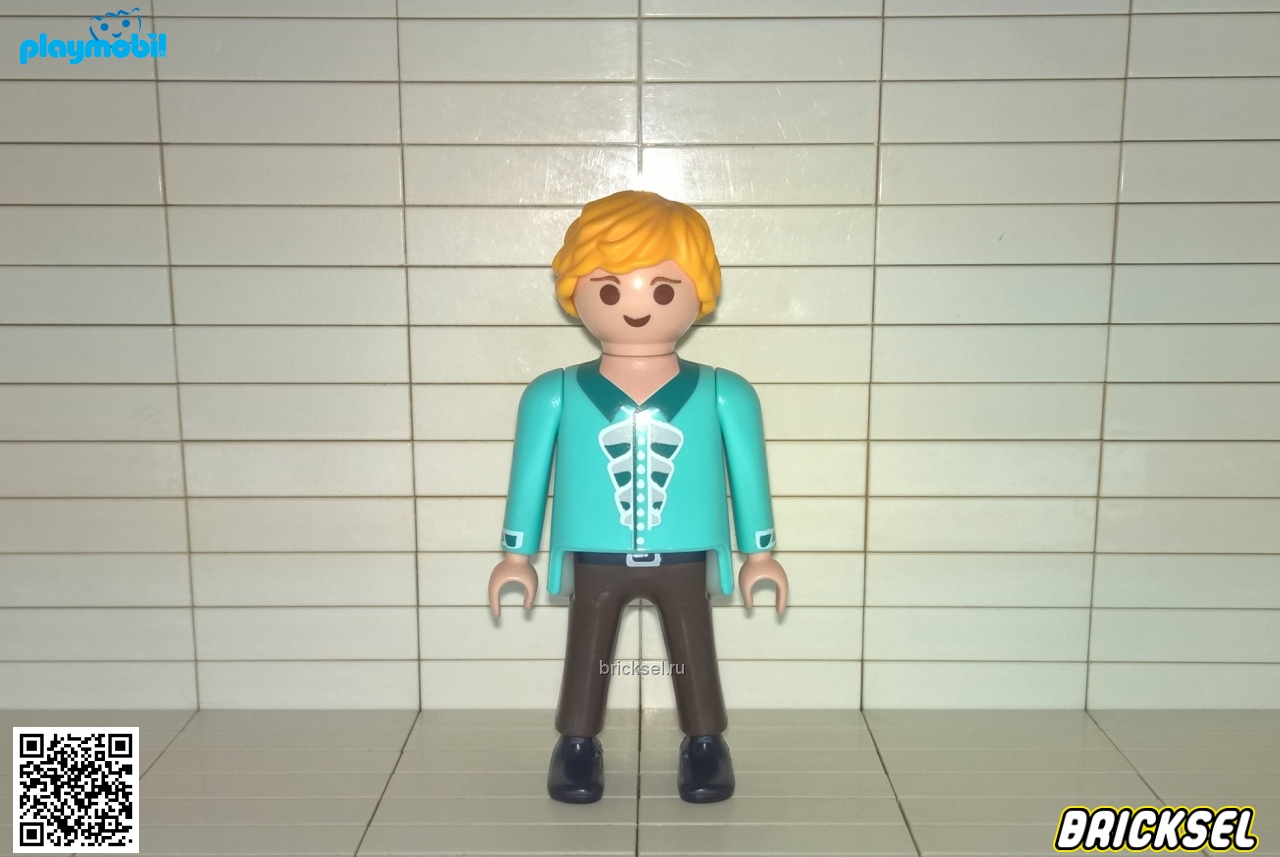 Плеймобил Блондин в рубашке и темно-коричневых брюках (ведущий свадьбы) голубой, Playmobil