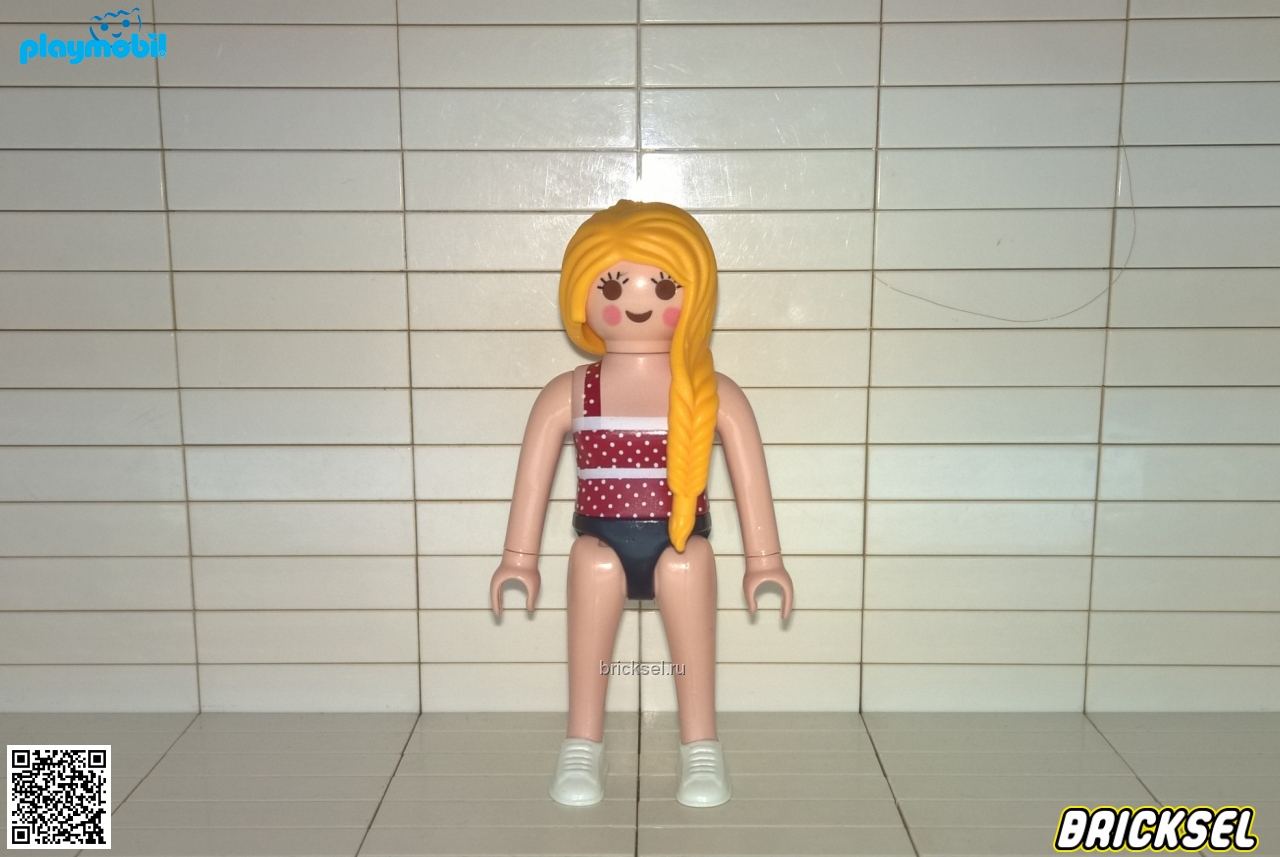 Плеймобил Женщина блондинка с длинной косой в красном топе в белый горошек и черных плавках, Playmobil