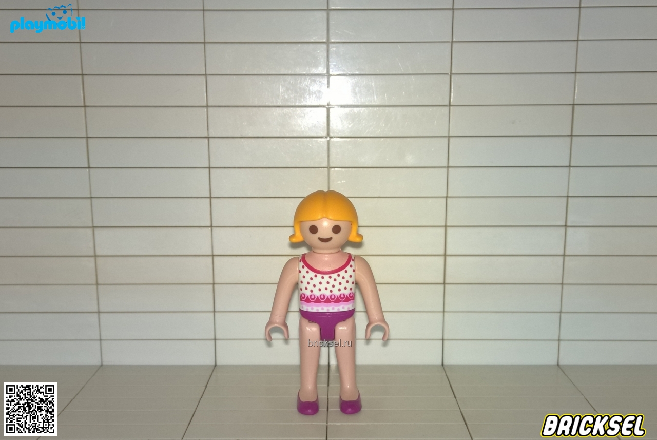 Плеймобил Девочка блондинка в белой майке с красный горошек и фиолетовых плавках, Playmobil