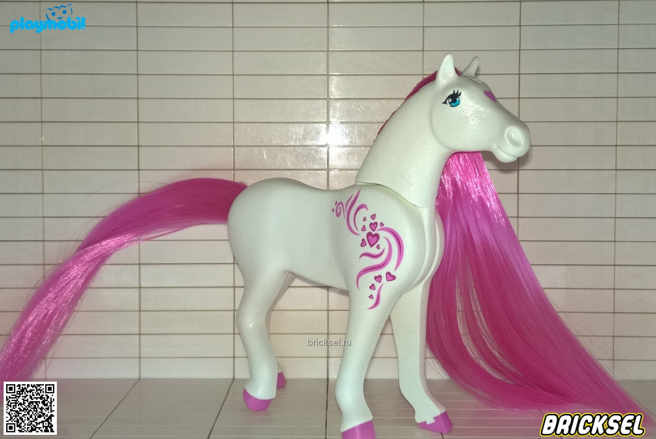 Плеймобил Лошадь белая с розовой гривой и розовым узором на плече, Playmobil