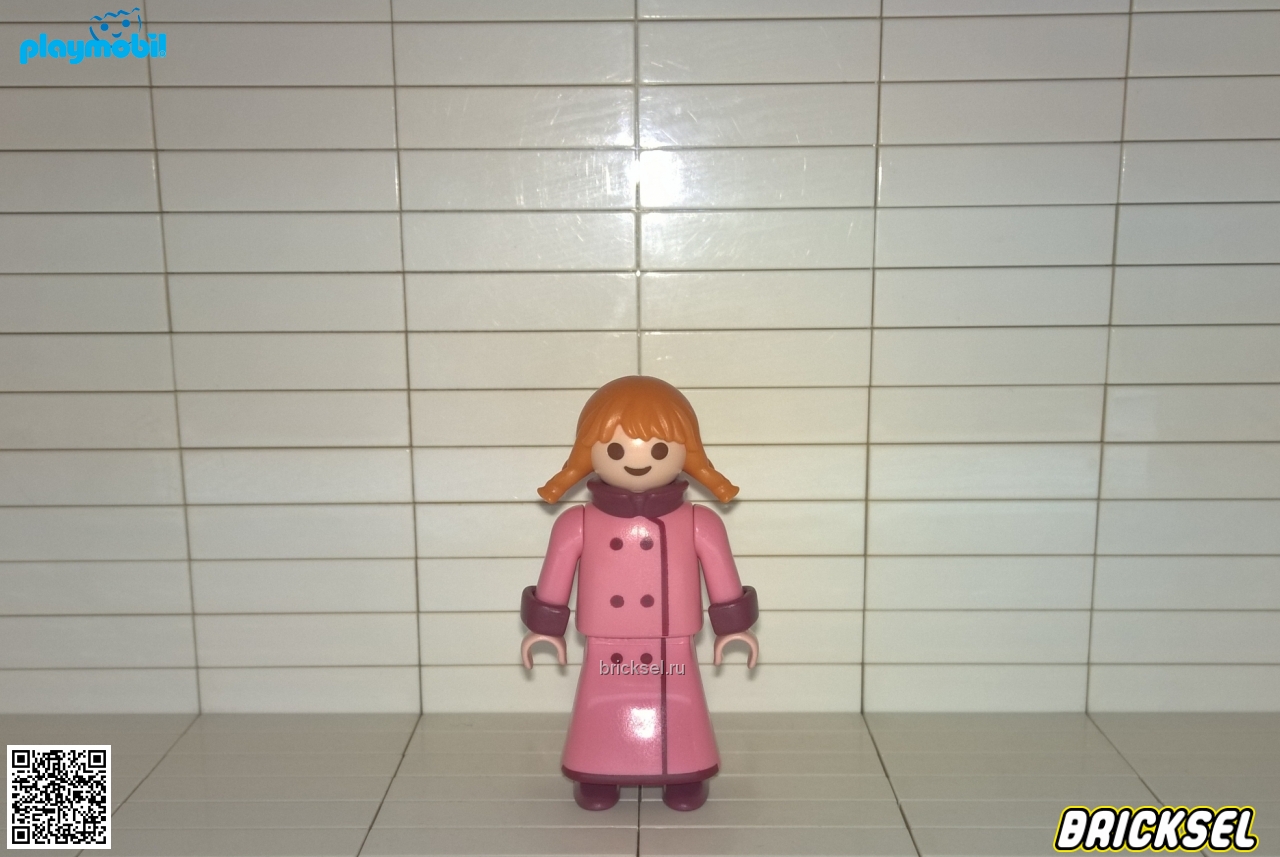 Плеймобил Девочка рыжая с косичками в розовом пальто с темно-красным воротником и манжетами, Playmobil