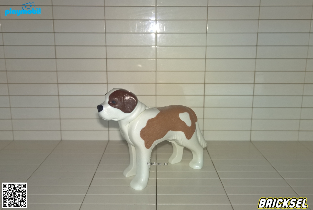 Плеймобил Собака сенбернар бело-коричневая с коричневым пятном на голове, Playmobil