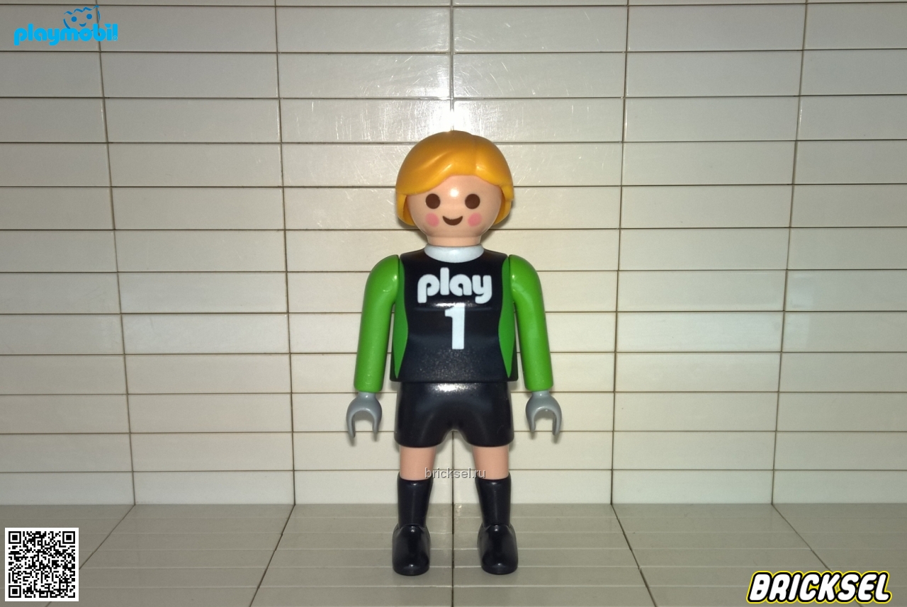 Плеймобил Футболистка вратарь светловолосая в черно-салатовой форме, Playmobil