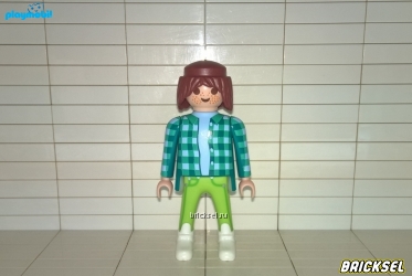 Плеймобил Мужчина с веснушками длинные волосы в салатовых брюках футболке и зеленой клетчатой рубашке голубой, Playmobil