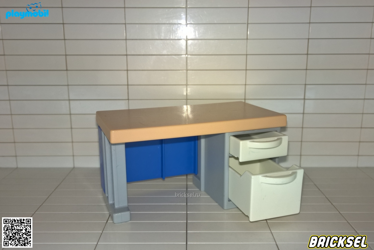 Плеймобил Письменный стол с бежевой столешницей и двумя белыми ящиками светло-серый, Playmobil