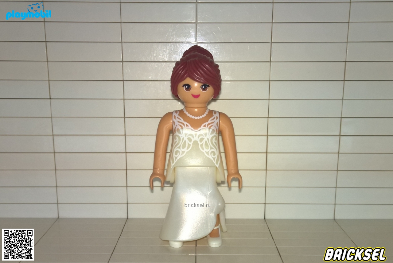 Плеймобил Женщина с каштановыми волосами собранными в пучок и белом свадебном платье, Playmobil