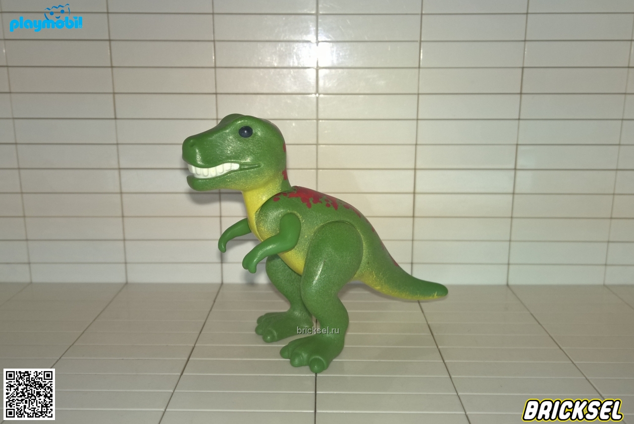 Плеймобил Детеныш Тиранозавра добрый с желтым животом и красно-коричневыми пятнами на спине салатовый, Playmobil