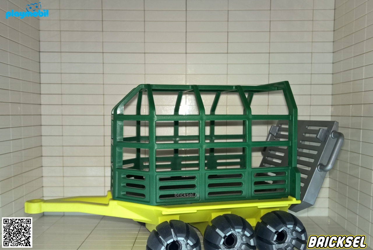 Плеймобил Прицеп-клетка шестиколесный с откидной рампой для перевозки динозавров зеленая клетка низ желтый, Playmobil