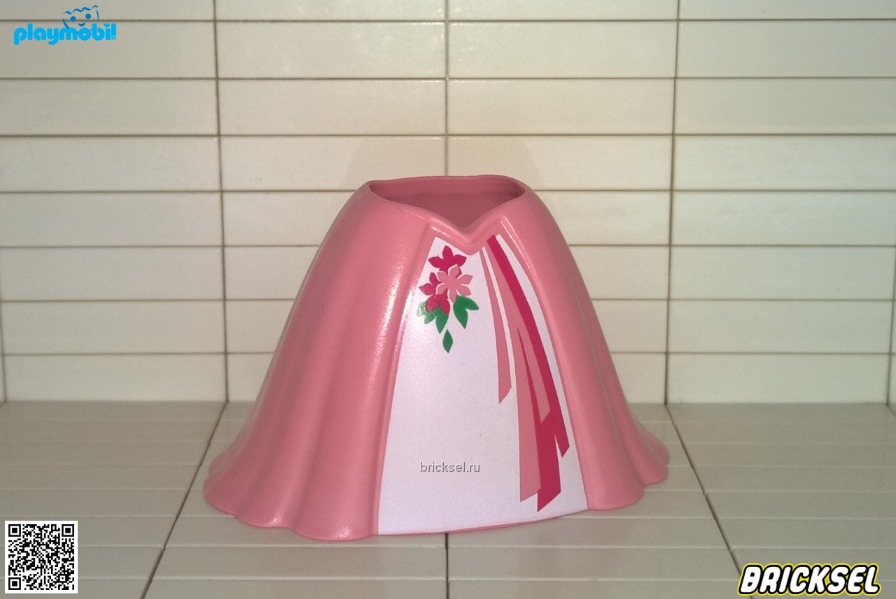 Плеймобил Юбка розовая с белой вставкой спереди, цветами и полосами розового и малинового цветов, Playmobil