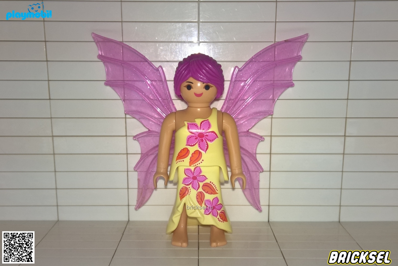 Плеймобил Фея с темно-сиреневыми волосами в бежевом платье с цветами и прозрачно сиреневыми крыльями, Playmobil
