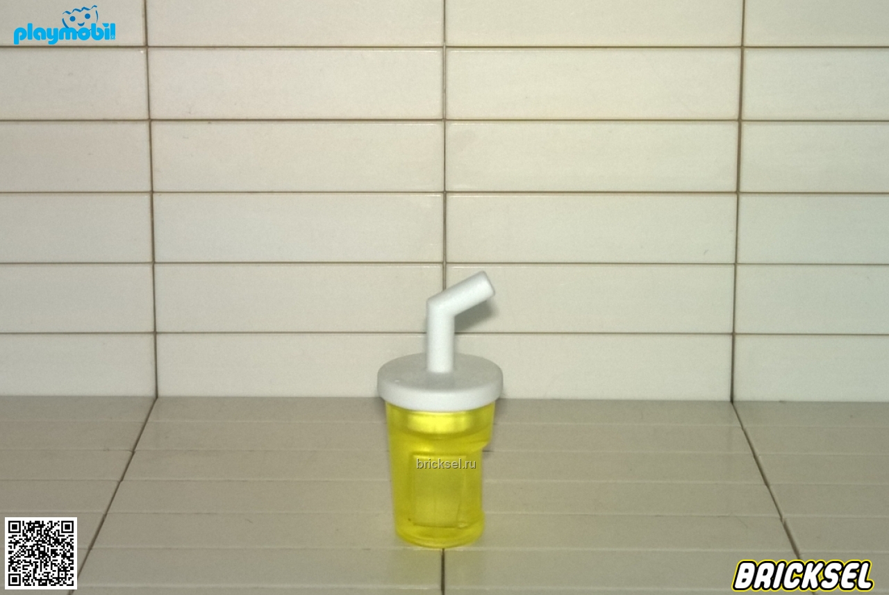Плеймобил Стакан газировки в руку с белой трубочкой лимонный, Playmobil