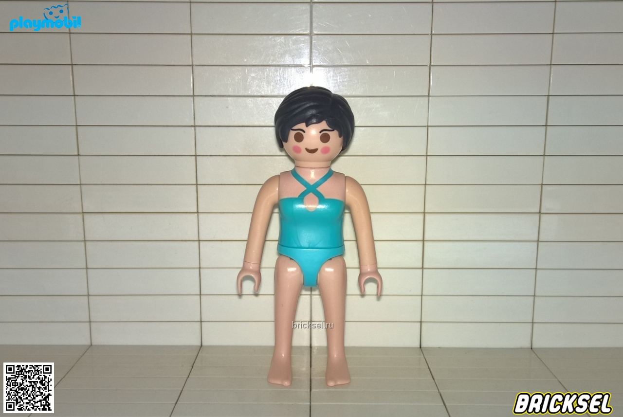 Плеймобил Женщина с черными короткими волосами в бирюзовом закрытом купальнике, Playmobil