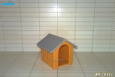 Будка для собаки темно-желтая с серой крышей