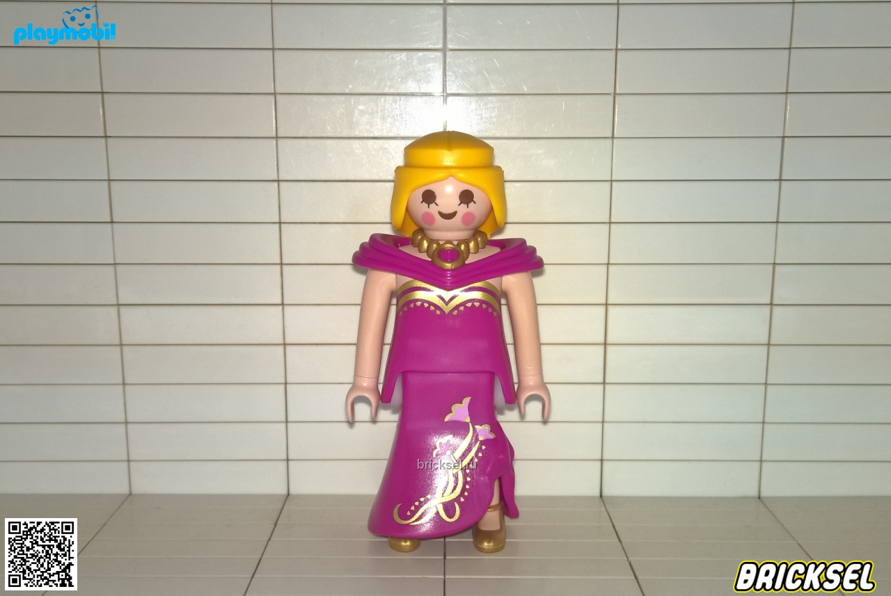 Плеймобил Королева с малиновом платье с золотыми узорами и перламутрово-золотым ожерельем с малиновым кулоном, Playmobil